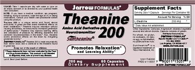 Photo of the Jarrow Formulas Theanine 200 mg label