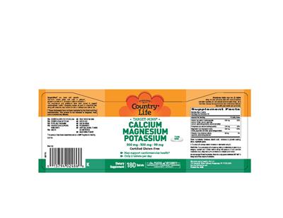 Photo of the Country Life Target-Mins Calcium Magnesium Potassium 500 mg : 500 mg : 99 mg label