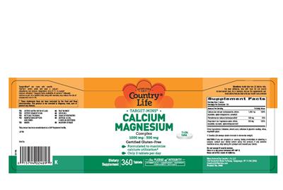 Photo of the Country Life Target-Mins Calcium Magnesium Complex 1000 mg : 500 mg label