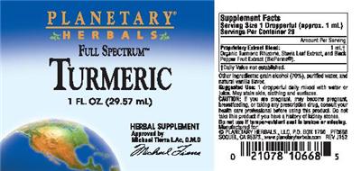 Photo of the Planetary Herbals Full Spectrum Turmeric label