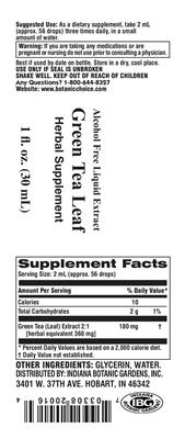 Photo of the Indiana Botanic Gardens Green Tea Leaf label