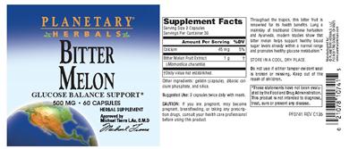 Photo of the Planetary Herbals Bitter Melon 500 mg label