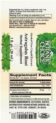 Photo of the Botanic Choice Astragauls Root label