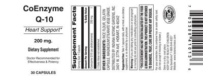 Photo of the Indiana Botanic Gardens CoEnzyme Q-10 200 mg label