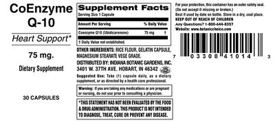 Photo of the Indiana Botanic Gardens CoEnzyme Q-10 75 mg label