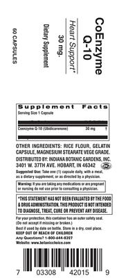 Photo of the Indiana Botanic Gardens CoEnzyme Q-10 30 mg label