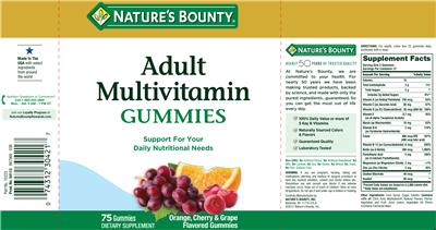 Photo of the Nature's Bounty Adult Multivitamin Gummies label