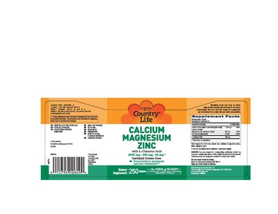 Photo of the Country Life Calcium Magnesium Zinc With L-Glutamic Acid 1000 mg : 500 mg : 50 mg label