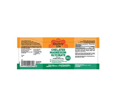 Photo of the Country Life Chelated Magnesium Glycinate 400 mg label