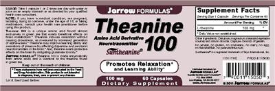 Photo of the Jarrow Formulas Theanine 100 mg label