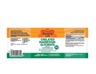 Photo of the Country Life Chelated Magnesium Glycinate 400 mg label