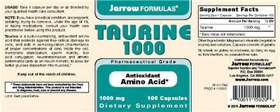Photo of the Jarrow Formulas Taurine 1000 mg label