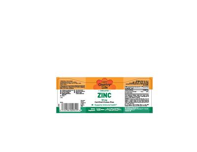 Photo of the Country Life Chelated Zinc 50 mg label