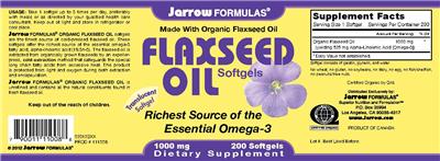 Photo of the Jarrow Formulas Flaxseed Oil 1000 mg label