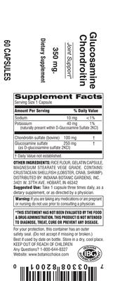 Photo of the Indiana Botanic Gardens Glucosamine Chondroitin 350 mg label