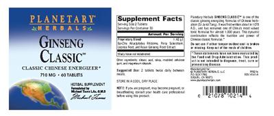 Photo of the Planetary Herbals Ginseng Classic 710 mg label