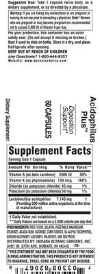 Photo of the Indiana Botanic Gardens Acidophilus Plus label