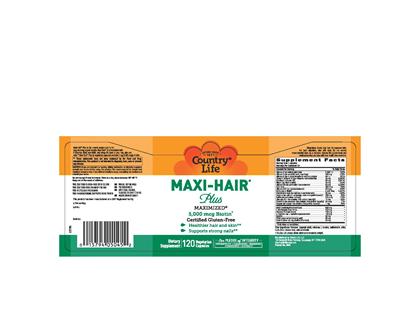 Photo of the Country Life Maxi-Hair Plus 5,000 mcg Biotin label