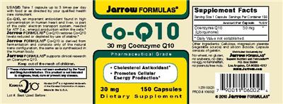 Photo of the Jarrow Formulas Co-Q10 30 mg label