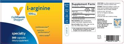 Photo of the The Vitamin Shoppe L-Arginine 500 mg label