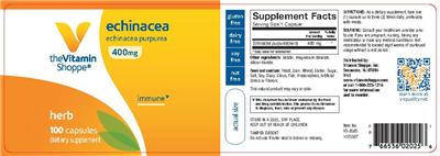 Photo of the The Vitamin Shoppe Echinacea 400 mg label