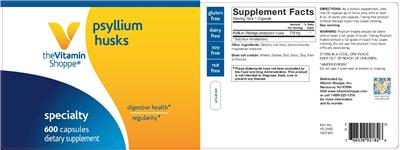Photo of the The Vitamin Shoppe Psyllium Husks label