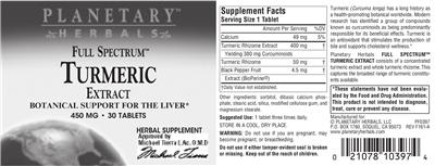 Photo of the Planetary Herbals Full Spectrum Turmeric Extract 450 mg label