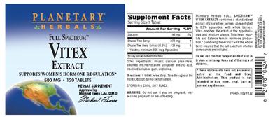 Photo of the Planetary Herbals Full Spectrum Vitex Extract 500 mg label