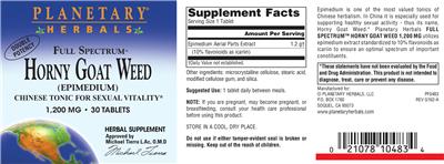 Photo of the Planetary Herbals Full Spectrum Horny Goat Weed 1,200 mg label