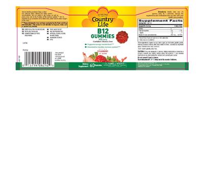 Photo of the Country Life B12 Gummies 850 mcg Strawberry Flavor label