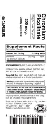 Photo of the Indiana Botanic Gardens Chromium Picolinate 200 mcg label