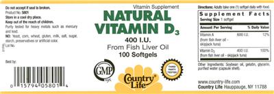 Natural Vitamin D3 400 IU