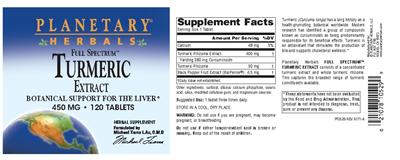 Photo of the Planetary Herbals Full Spectrum Turmeric Extract 450 mg label