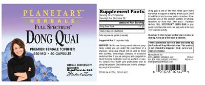 Photo of the Planetary Herbals Full Spectrum Dong Quai 550 mg label