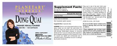 Photo of the Planetary Herbals Full Spectrum Dong Quai 550 mg label