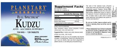Photo of the Planetary Herbals Full Spectrum Kudzu 750 mg label