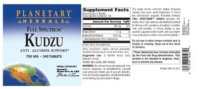 Photo of the Planetary Herbals Full Spectrum Kudzu 750 mg label