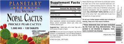 Photo of the Planetary Herbals Full Spectrum Nopal Cactus 1,000 mg label