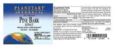 Photo of the Planetary Herbals Full Spectrum Pine Bark Extract 150 mg label