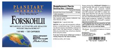 Photo of the Planetary Herbals Full Spectrum Forskoholii 130 mg label