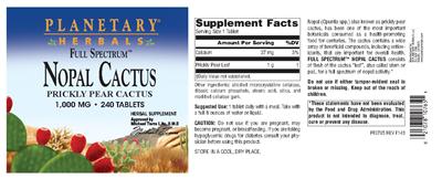 Photo of the Planetary Herbals Full Spectrum Nopal Cactus 1,000 mg label