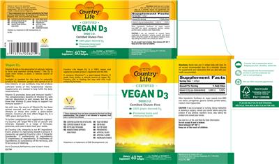 Photo of the Country Life Certified Vegan D3 5000 IU label