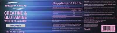Photo of the BodyTech Creatine & Glutamine With Beta-Alanine Unflavored label