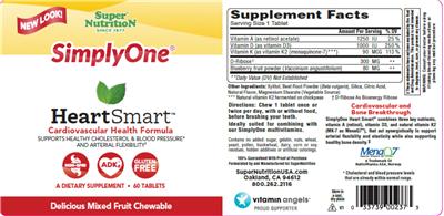 Photo of the SuperNutrition SimplyOne Heart Smart Delicious Mixed Fruit Chewable label