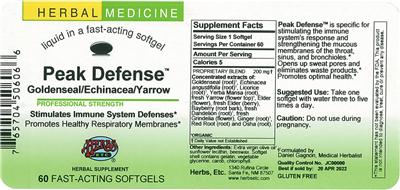 Photo of the Herbs, Etc. Peak Defense label
