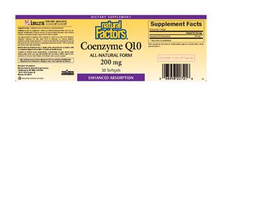 Photo of the Natural Factors Coenzyme Q10 200 mg label