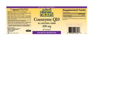 Photo of the Natural Factors Coenzyme Q10 200 mg label