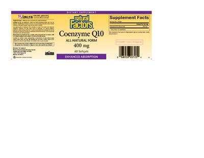 Photo of the Natural Factors Coenzyme Q10 400 mg label