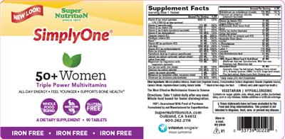 Photo of the SuperNutrition SimplyOne 50+ Women Iron Free label