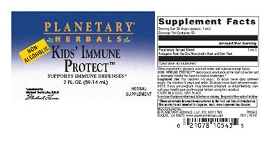 Photo of the Planetary Herbals Kids' Immune Protect label